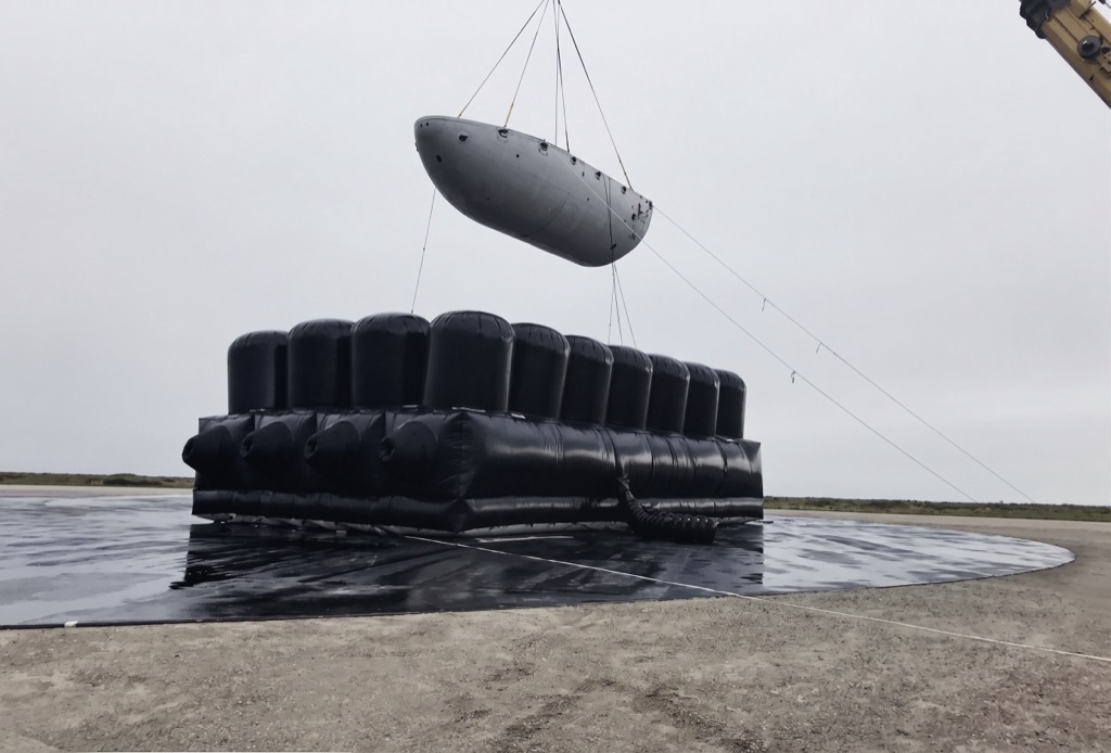Instrumented test article and BAGJUMP catch-bag system set up for a documented test operation
